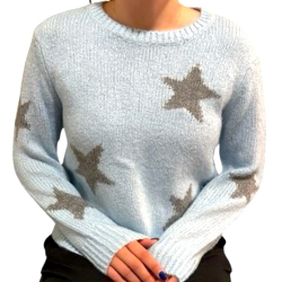 Michael Stars Intarsia Star Relaxed Fit Crewneck Sweater Grey Ice - Picture 5 of 6